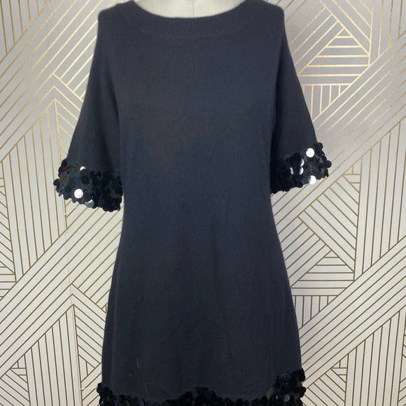 QI CASHMERE Short Sleeve Sequin Disco Beaded Dress in‎ Black Size US Medium - Picture 4 of 11